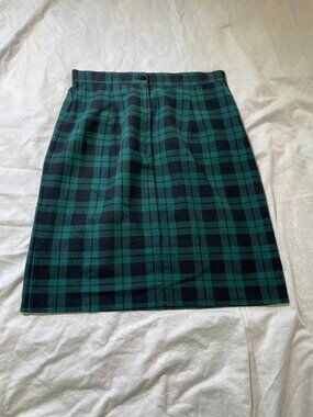 Vintage Hunt Club Green Black Plaid Midi Skirt Size 13 Tartan Preppy Academic